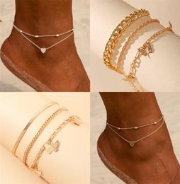 Bohemian Gold Gold Butterfly Chain Cheving Set for Women Girls Fashion Multicouche Multicouche Anklet Foot Bracelet Beach Jewelry 828 R25322556