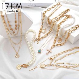 17km Bohemian Gouden Kettingen Voor Vrouwen Multilayer Fashion Pearl Hangers Ketting Portret Chokers 2020 Trendy Nieuwe Sieraden Gift G220310