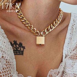 17KM Gothtic Gold Lock Chunky Chaîne Collier Pour Femmes Hommes Grande Chaîne Déverrouillable Serrure Clé Pendentif Colliers Exagéré Bijoux G1206