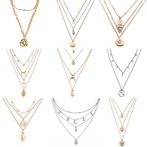 17km Multilayer Crystal Moon Kettingen Hangers voor Vrouwen Vintage Charm Gold Choker Ketting Boheemse Sieraden Groothandel