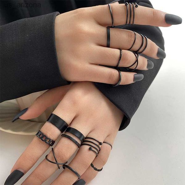 Conjunto de anillos de dedo Punk de 17KM, anillo geométrico gótico para mujer, anillos de Color negro, anillo de Metal a la moda, regalo de joyería femenina L230620