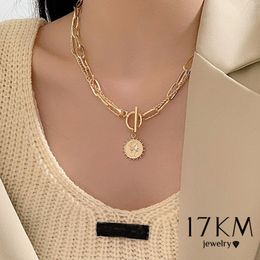 17KM à la mode or sculpté Portrait pièce pendentif collier pour femmes Punk argent couleur multicouche chaîne collier ras du cou 2021 bijoux