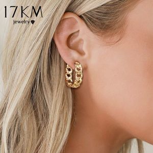 17KM – boucles d'oreilles en chaîne creuse pour femmes, breloques gothiques géométriques en or, Punk, cercle de déclaration, bijoux Brincos