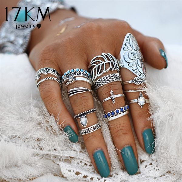 17KM Vintage Flower Leaf Knuckle Midi Ring Sets para mujer Precio increíble Anillos Bohemia Stone Anillos Joyería de declaración de moda