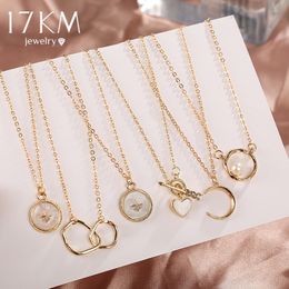 17KM Vintage or cercle irrégulier pendentif collier pour femmes mode ronde perle lune coeur colliers 2021 tendance bijoux cadeaux