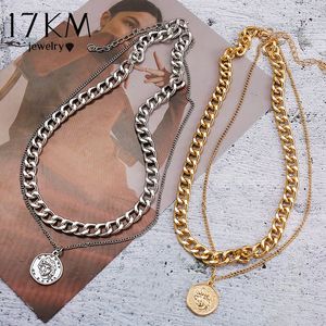 17KM Vintage Multi-layer Coin Chains Choker Ketting Voor Vrouwen Goud Zilver Kleur Mode Portret Chunky Chain Kettingen sieraden