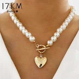 17KM Vintage mariage perle collier ras du cou pour les femmes géométrique coeur pièce serrure pendentif colliers bijoux collier de perles2316