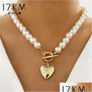 17Km Vintage Bruiloft Parel Choker Ketting Voor Vrouwen Geometrische Hart Coin Lock Hanger Kettingen Sieraden Collier De Perles Dhgarden Otphm