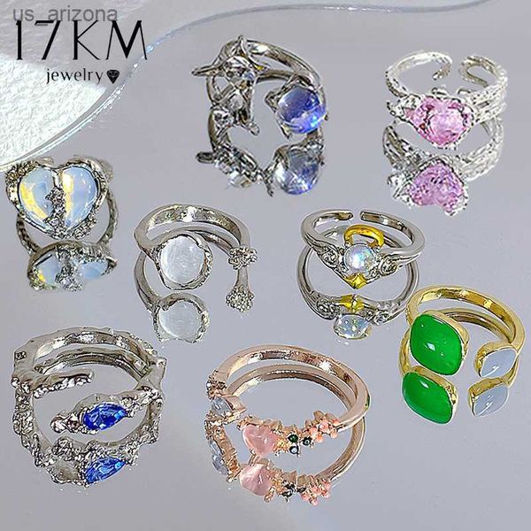 Juego de anillos de goteo de aceite Y2K de 17KM, anillos de cristal geométricos Kpop, anillos de ángulo de corazón, accesorios, joyería de piedra lunar para mujeres, lindo 2022 L230620