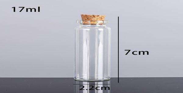 17ML 22X70X125MM petites Mini bouteilles en verre transparent pots avec bouchons en liège Message mariages souhait bijoux fête Favors5670172