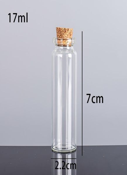 17ml 22x70x125 mm mini mini botellas de vidrio transparente Jares con tapones de corcho Mensajes Bodas Deseos Favores de fiesta de joyería2341407