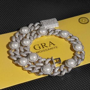 17 mm de large Perle Cuban Chain Gold plaqué solide VVS VVS MISSANITE PASS TESTER DIAMOND GRA POUR COLLER MEN