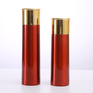 25oz 32oz Short Gun Shell Waterfles met Gouden Deksel Rood Roestvrij staal Vucuum Geïsoleerde Drinkflessen 750ml 1000 ml Platte Bullet Shape Sportflessen