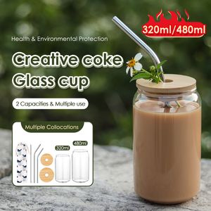 sublimation vierge adaptée aux tasses à café en verre à haute teneur en borosilicate givré en cristal de vinyle avec couvercle en plastique pp et paille pour impression à chaud