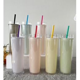 17oz Kleurrijke Acrylic Tumbler Cold Chang-Color Tumblers Reizen Mok Dubbele Muur Plastic Tumblers met deksel en stro Z11