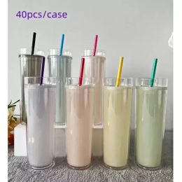 Gobelet en acrylique coloré de 17 oz gobelets de couleur changeante froide tasse de voyage gobelets en plastique à double paroi avec couvercle et paille en gros