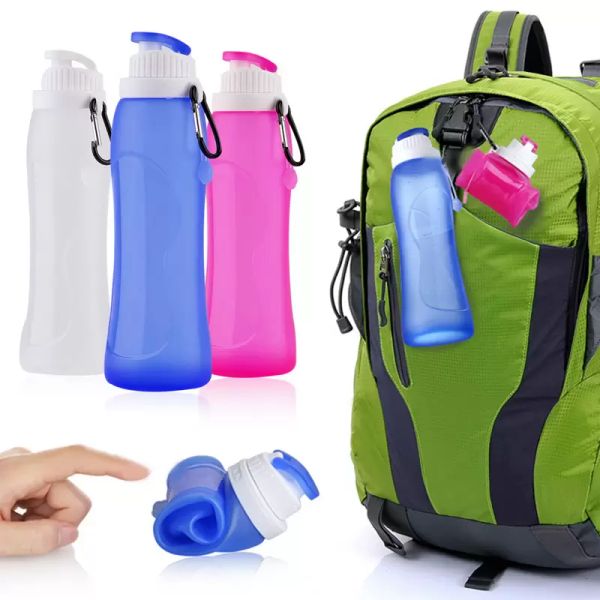 17 oz Sport En Plein Air Bouteille D'eau De Qualité Alimentaire Silicone Tasse Voyage Pliable Portable Bouilloire Pliable Bouteilles D'eau Personnalisé Cadeau Tasse