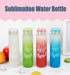 17oz sublimation Grossed Gradient Glass Water Bottle Couleur à l'extrémité mateuse mate Transfert de chaleur Bandes de verre de boisse de bois tasses de jus de paille 6908192