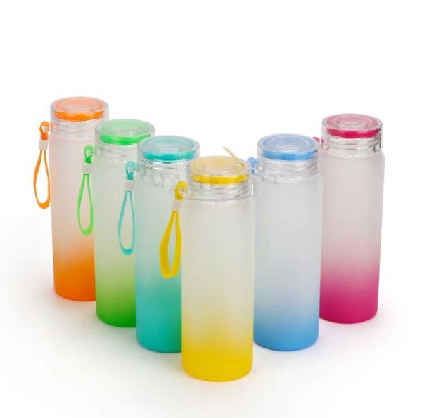 Sublimación de 17 oz Botella de agua de vidrio degradado esmerilado Color al final Vaso mate Transferencia de calor Latas de vidrio Bebidas Tazas de jugo Pajitas Paquete pequeño Almacén de EE. UU.