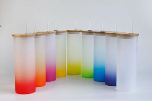 Vaso delgado de vidrio de sublimación de 17 oz Vasos esmerilados en blanco Botella de agua Vasos de impresión de colores degradados con tapa de paja por mar RRB14478