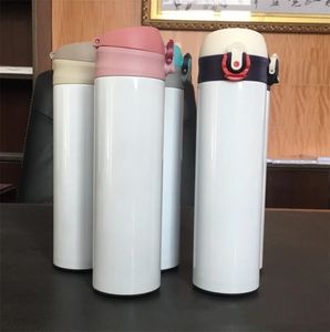 Bouteilles d'eau droites pour enfants par sublimation de 17 oz Gobelets en acier inoxydable vierges blancs Gobelets à transfert de chaleur de 500 ml Tasses de sport à double isolation A12