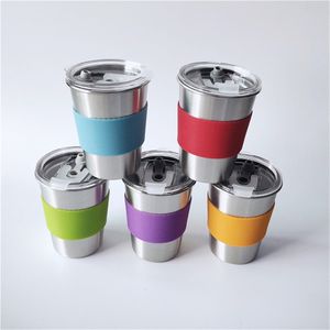 12 oz 17 oz 20 oz Vaso de una sola pared Tazas de café con funda de silicona y tapa de paja PP Vaso de cerveza Taza para niños 304 Acero inoxidable 350 ml / 500 ml / 600 ml sin BPA