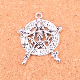 17 stks charms pentagram skelet antieke verzilverde hangers maken doe -het -zelf handgemaakte Tibetaanse zilveren sieraden 43*35 mm