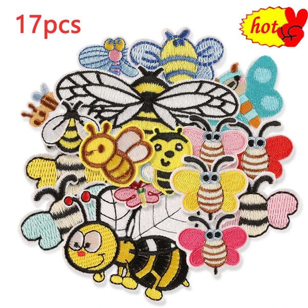 17 pièces Lot abeille fer sur patchs brodés pour vêtements enfants mignons grands petits animaux en vrac thermique bricolage Naszywka couture en gros