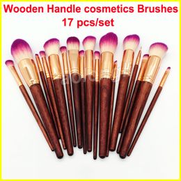 17 stks Make-up Borstels Set Houten Handvat Cosmetica Brush Professional Face and Eye Powder Foundation Concealer Blush Make Up Borstels Kit