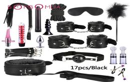 17pcs / set Vibromasseur point G Accessoires de jeu pour adultes SM Bondage Retenue Femmes Sex Toy Noylon Menottes Stimulateur de clitoris Adult Sex Shops Y24028502