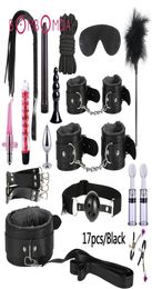 17pcs / set Vibromasseur point G Accessoires de jeu pour adultes SM Bondage Retenue Femmes Sex Toy Noylon Menottes Stimulateur de clitoris Adult Sex Shops Y28078436