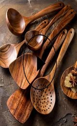 17pcSset teck Natural Wood Table Vérification Colander collante cuillère nano-soupe Scup Cuisine Cuisine cuillère Kit à outils de cuisine en bois6186764