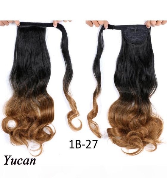 17quot Long Body Wave Wrap Around Clip en extensión de cabello de cola de caballo 110 g / pc Clip de cabello falso de cola de caballo sintético resistente al calor en p3832879