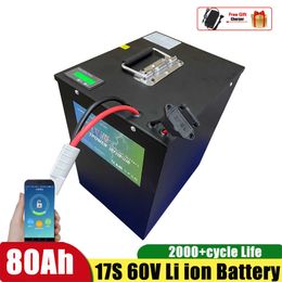 Batterie 17S 60V 80Ah Lithium Li Ion avec application Bluetooth BMS pour Scooter/moto électrique + chargeur 71.4V 10A