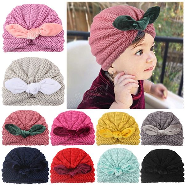 Chapeau en laine tricoté à la main pour bébé fille, 17x13 CM, à la mode, en velours doux, oreilles de lapin, casquettes pour bébé fille, couvre-chef de princesse mignon, 10 couleurs