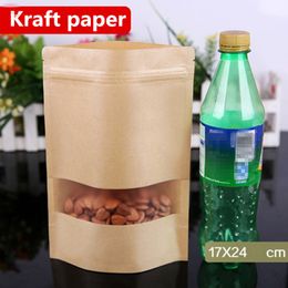 17x24cm stand kraft papier venster frosted showcase verpakking voedsel tassen warmteafdichting ritssluiting herbruikbaar bakken snoep snacks thee pakket pouch