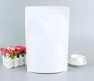 Bolsas de embalaje de papel Kraft de pie blanco de 17x24 cm con cierre de cremallera bolsa de almacenamiento de embalaje de regalo con cremallera de papel de aluminio que se puede volver a sellar