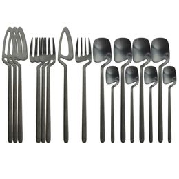 Ensemble de vaisselle en acier inoxydable 18/10 16 pièces/couverts noirs couteau fourchette cuillère à café vaisselle fête maison argenterie 211112