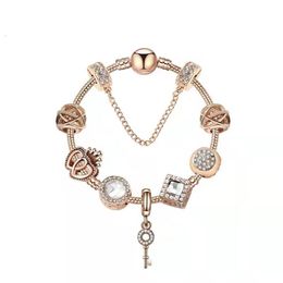 18 19 20cm contas mágicas de charme, fios de ouro rosa, pulseira com contas de vários fios, corrente de cobra banhada a prata 925, pingente de chave como um diy jew187j