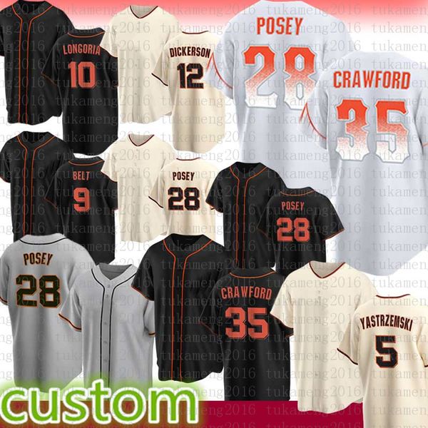 Maillot de baseball pour hommes 28 Buster Posey San Francisco 35 Brandon Crawford Mike Yastrzemski Will Clark Brandon Ceinture Joey Bart LaMonte Wade Jr. Wilmer Flores Jason Vosler