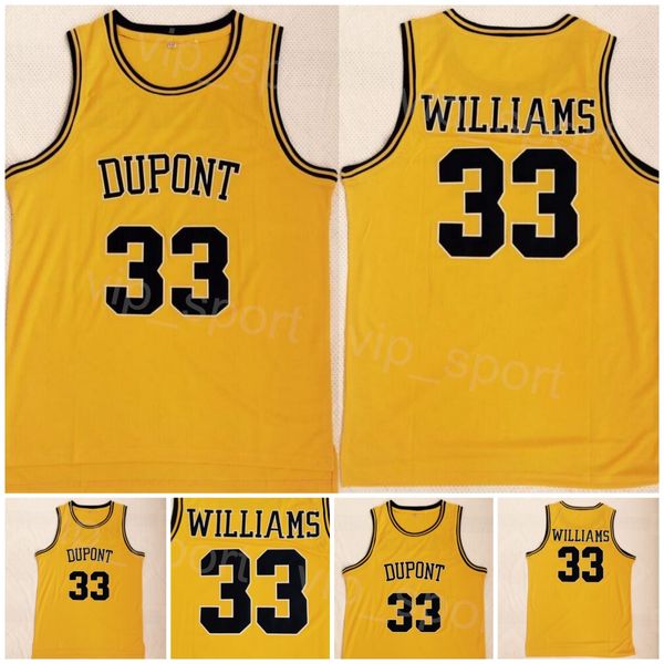 Camiseta de baloncesto de College Dupont Jason Williams 33 Camiseta de la escuela secundaria Universidad Todo cosido Color del equipo Amarillo Deporte Transpirable Algodón puro Tamaño S-XXXL NCAA
