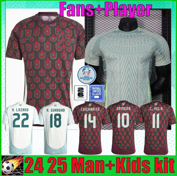 México 24 25 Copa América RAUL CHICHARITO camisetas de fútbol 2024 2025 LOZANO DOS SANTOS H.LOZANO Hombres Camisetas de fútbol Uniformes Fans Player Versión Kit para niños