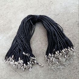 Cordons de collier tressés en cuir PU noir, 18, 20, 22, 24 pouces, 4mm, avec fermoir à homard, pour bricolage, C210o