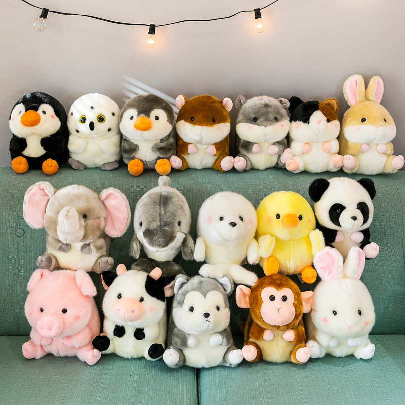 18/23 cm dessin animé Anime famille vache pingouin éléphant cochon lapin jouets en peluche pour enfants poupée en peluche bébé apaiser jouets enfants cadeaux LA556