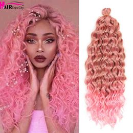 18-24 pouces Ocean Wave Crochet Tresse Cheveux Hawaii Afro Curls Naturel Synthétique Tressage Extensions Rose 613 Expo City 220610