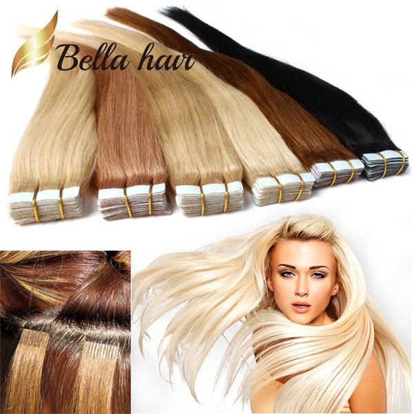 PU peau trame bande dans les Extensions de cheveux qualité 100% brésilien réel Extension de cheveux humains 100g 2.5g/pièce 40 pièces/ensemble BellaHair