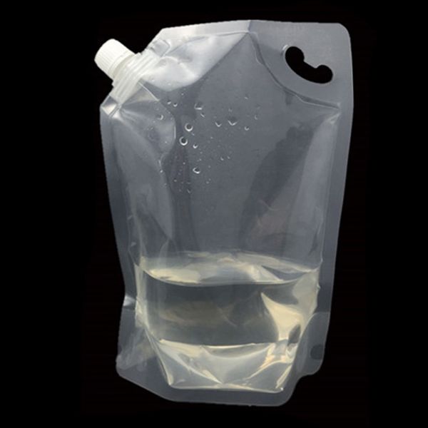 18 * 26 cm 1000 ml 20 Unids / lote Jelly Liquid Clear Plastic Doypack Bolsa Jugo Beber Stand Up Transparente PE Caño Paquete de almacenamiento Bolsa 201022