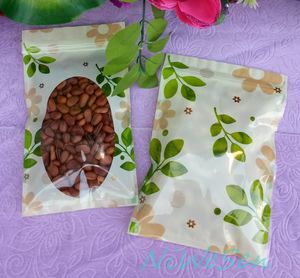18*26 cm, 100 pcs/lot PET vert fleur imprimé ziplock sac-avant clair fenêtre réutilisable noix de coco emballage fermeture éclair poche, lait sac
