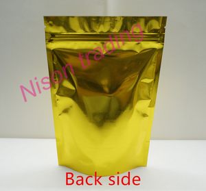 18 * 26cm, 100pcs / lot X Gold Stand up feuille d'aluminium ziplock sac-pack graines de plantes refermable pochette en plastique avec fenêtre transparente