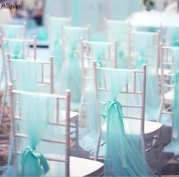 18*275cm Romantische tule bowknot Weddingstoel Covers Sashes Fashion Ribbon Tie Party Event Decorations Chair Belt